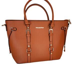 Montana West Orange leather Large Tote Bag Gold Hardware NWOT Western County